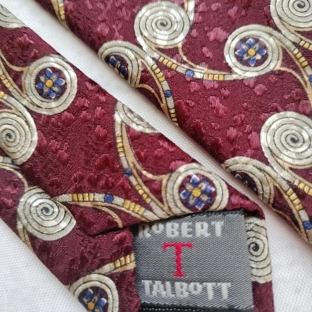 Robert Talbott Best Of Class Burgundy Silk Tie Necktie Swirl Abstract Boho